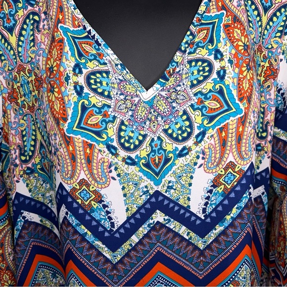 Large Renee C Colorful Boho Blouse Lightweight 3/4 Sleeve Vneck Boho Bohemian - Picture 3 of 12